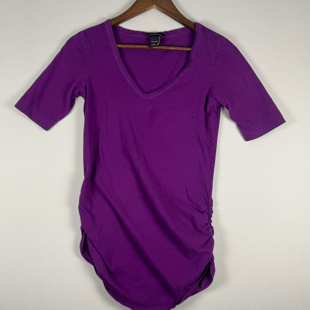 Moda International Top Women Small Purple NWOT Ruched V-Neck Cotton Y2K 90s